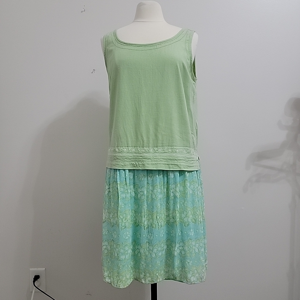 Erika Dress Linen Green With Floral Bottom Size L